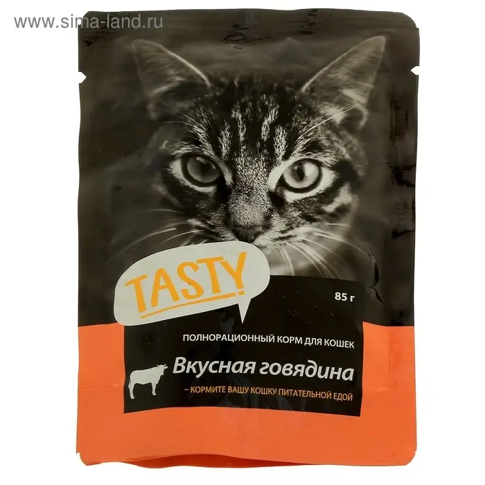 Влажный корм Tasty для кошек,говядина в желе, пауч, 85 г Влажный корм Tasty для кошек,говядина в желе, пауч, 85 г