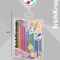 Карандаши механические 12 цветов ErichKrause Pastel Milky, шестигранные, 3 мм, с точилкой, в ПЭТ-боксе