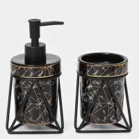 Аксессуары для ванной SAVANNA &laquo;Геометрика&raquo;, 3 предмета, мыльница, дозатор для мыла 290 мл, стакан, чёрные