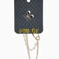 Булавка &laquo;Перо&raquo; в стразах, цепочка, жемчуг, L=7.5 см, цвет белый в золоте