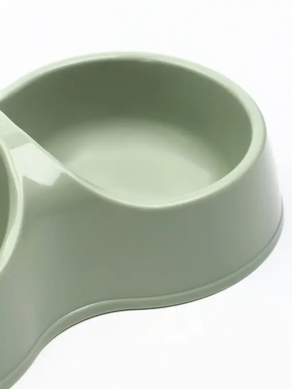 Миска двойная &laquo;Мур-мяу&raquo;, 200 мл, 22.5 см &times; 13 см &times; 6 см, пластик, цвет фисташковый