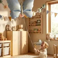 Воздушный шар фольгированный 37" "Нежная бабочка" голубой сатин