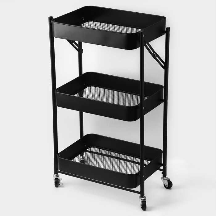 Этажерка напольная 3-х ярусная, 45,5×29,5×77,5 см, на колёсиках, цвет чёрный Этажерка напольная 3-х ярусная, 45,5×29,5×77,5 см, на колёсиках, цвет чёрный