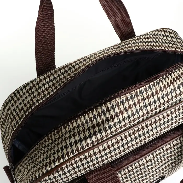 Сумка дорожная на молнии, с увеличением, наружный карман, держатель для чемодана, длинный ремень, цвет бежевый/коричневый Сумка дорожная на молнии, с увеличением, наружный карман, держатель для чемодана, длинный ремень, цвет бежевый/коричневый