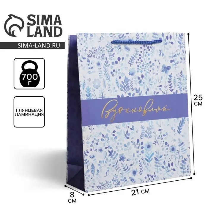 Пакет подарочный ламинированный, упаковка, &laquo;Вдохновляй&raquo;, ML 21 х 25 х 8 см