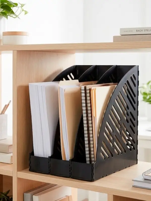 Лоток для бумаг А4, вертикальный, 3 отделения, чёрный