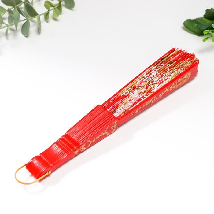 Веер пластик, текстиль  Веер пластик, текстиль "Цветочный рай" широкие лопасти, блёстки МИКС 23 см