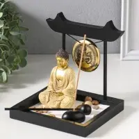 Сад Дзен "Будда в кремовом у гонга" песок+камни+аромапалочки 13,2х15х16 см