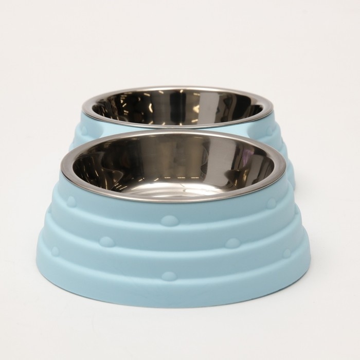 Миска металлическая двойная на пластиковом основании 2 х 160 мл, 25 х 14 х 5 см, голубая Миска металлическая двойная на пластиковом основании 2 х 160 мл, 25 х 14 х 5 см, голубая