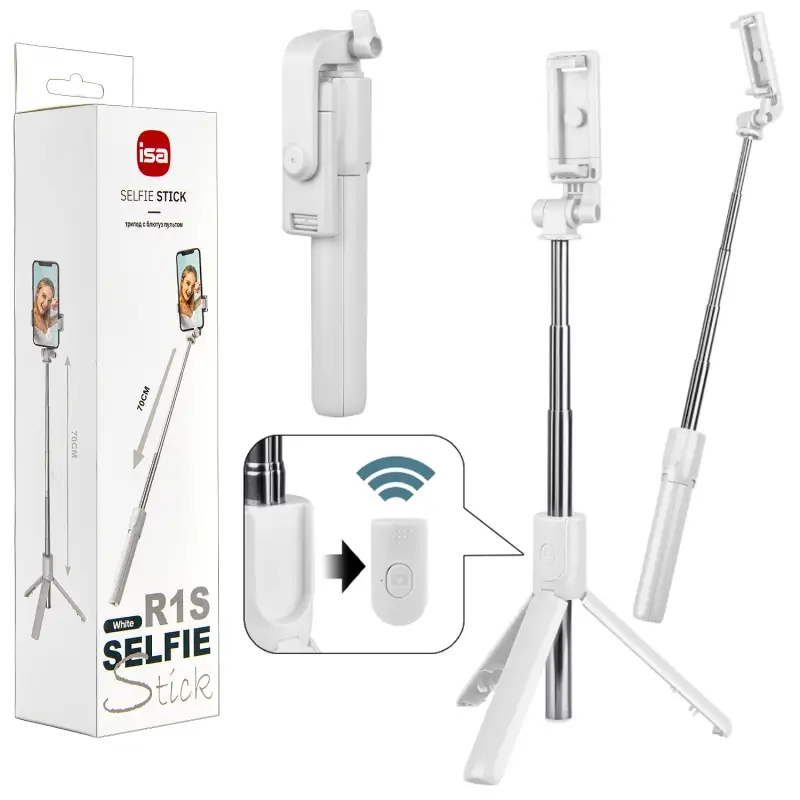 Монопод-трипод с блютуз пультом, R1S ISA белый (100 шт/кор)
