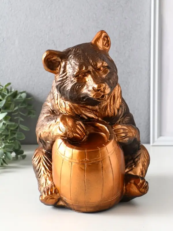 Копилка для денег &laquo;Медведь с бочонком&raquo;, гипс под бронзу, 29&times;20&times;25 см