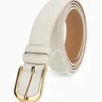 Ремень женский, 110&times;2.8 см, классическая пряжка металл, золотистая, белый