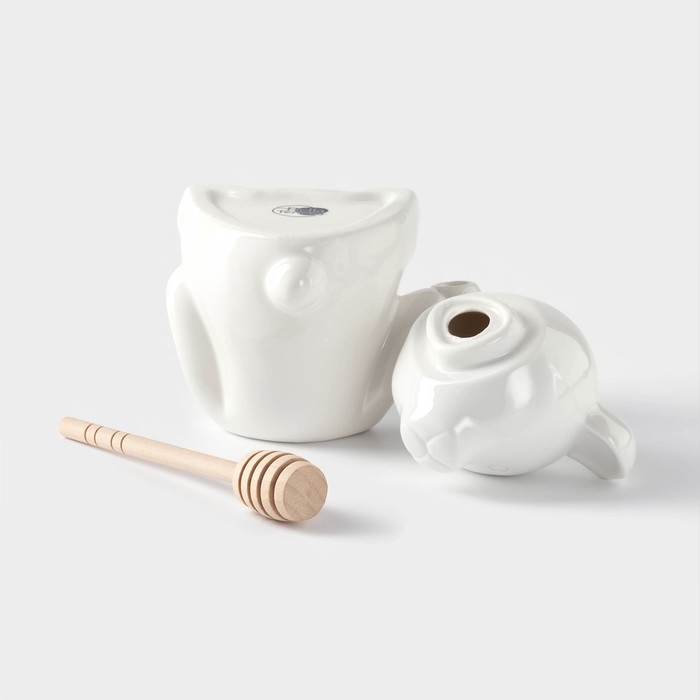 Ёмкость фарфоровая для мёда с ложкой BellaTenero «Мишка», 280 мл, цвет белый
