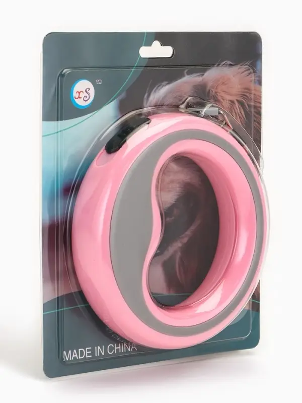 Рулетка - поводок для собак, лента 3 м, розовая, серая