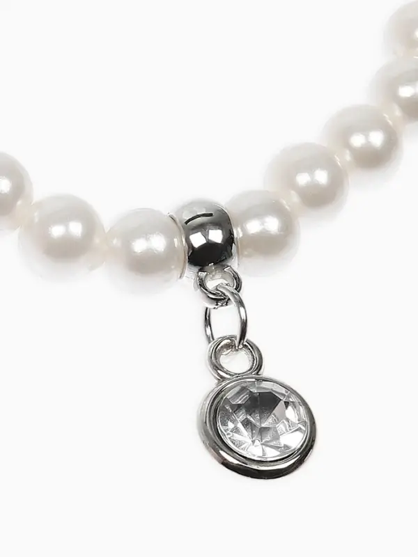 Набор детский &laquo;Выбражулька&raquo; 2 предмета: бусы, браслет d=6 см. жемчуг, белый в серебре