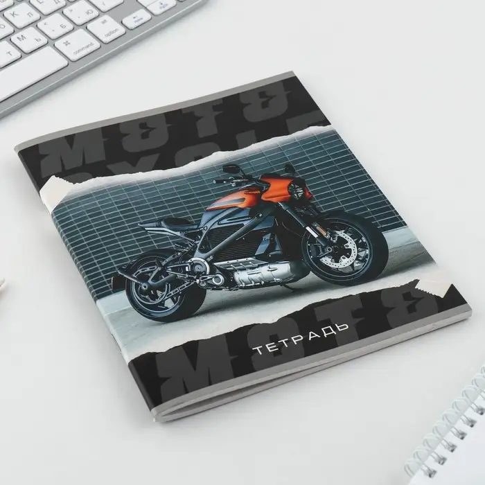 Тетрадь в клетку, 48 л., А5, на скрепке, блок №2 «Мотоцикл» МИКС