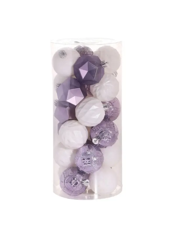 Ёлочные игрушки &laquo;Изабель&raquo; грани, шары новогодние, d=6 см, набор 24 шт., белый/сиреневый