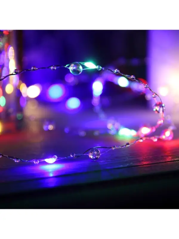 Гирлянда &laquo;Нить&raquo; 5 м, роса с насадками &laquo;Сияние&raquo;, IP20, серебристая нить, 50 LED, от батареек АА&times;3, свечение RGB