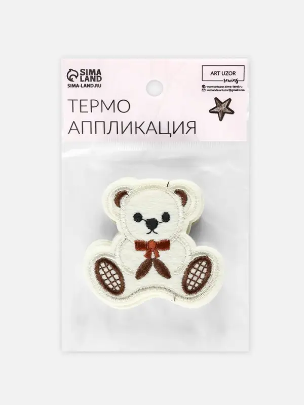 Термоаппликация &laquo;Мишка с бантиком&raquo;, 5.5&times;6 см, бежевая