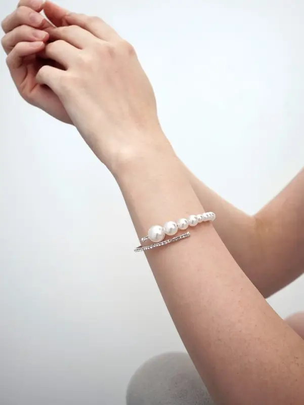 Браслет с жемчугом &laquo;Жемчуг&raquo; на убывание, d=6.5 белый в серебре