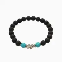 Браслет "Слоник" камень пирит, лава, длина 18 см, цв. чёрный, бирюзовый