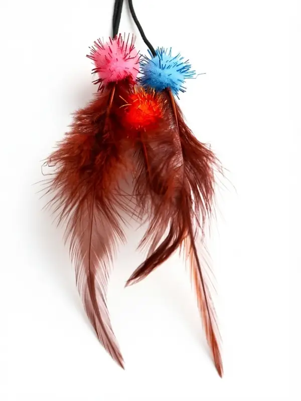 Дразнилка - удочка &laquo;Салют из перьев с шариками&raquo;, на деревянной палочке, с бубенчиком