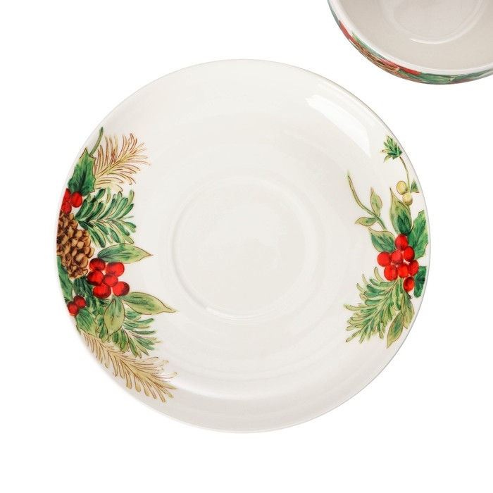 Сервиз фарфоровый чайный Доляна «Рождество»,12 предметов: 6 чашек 280 мл, 6 блюдец, d=15 см