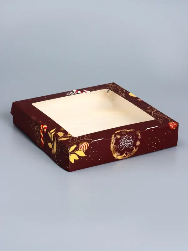 Коробка складная, подарочная новогодняя с окном Merry christmas 20×20×4 см Коробка складная, подарочная новогодняя с окном Merry christmas 20×20×4 см