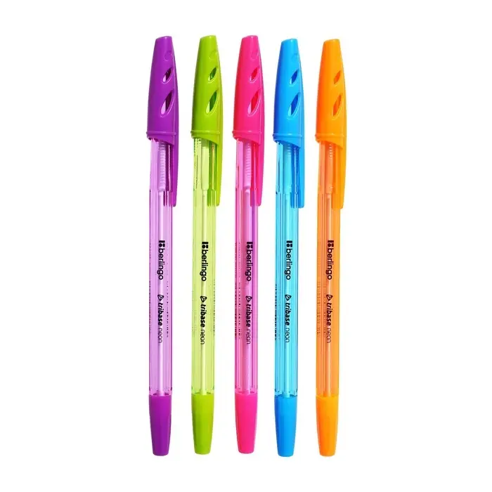 Ручка шариковая Berlingo. Tribase Neon, синий стержень, узел 0.7, МИКС