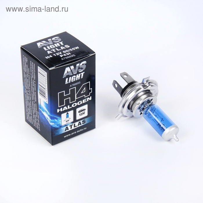 Галогенная лампа AVS ATLAS BOX, H4, 12 В, 60/55 Вт, 5000К, 1 шт Галогенная лампа AVS ATLAS BOX, H4, 12 В, 60/55 Вт, 5000К, 1 шт
