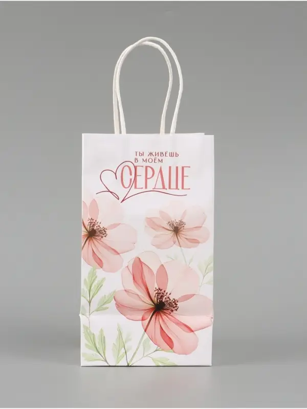 Пакет подарочный &laquo;Сердце&raquo;, цветы, 12 х 21 х 9 см
