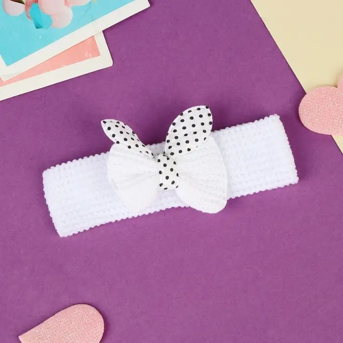 Повязка для волос Повязка для волос "Выбражулька" бантик горох, 16х3 см, белый