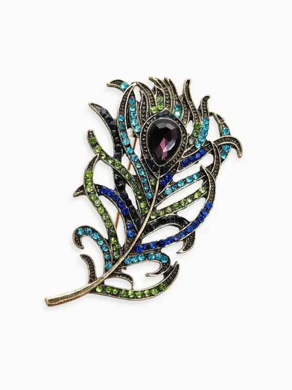 Брошь &laquo;Перо&raquo;, волшебной птицы, разноцветная в чернёном золоте