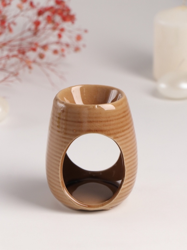 Аромалампа керамика "Полоски" бежевая 6,5х6,5х8,5 см