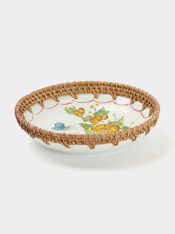 Тарелка керамическая с ротангом, 22&times;22&times;4.7 см, МИКС