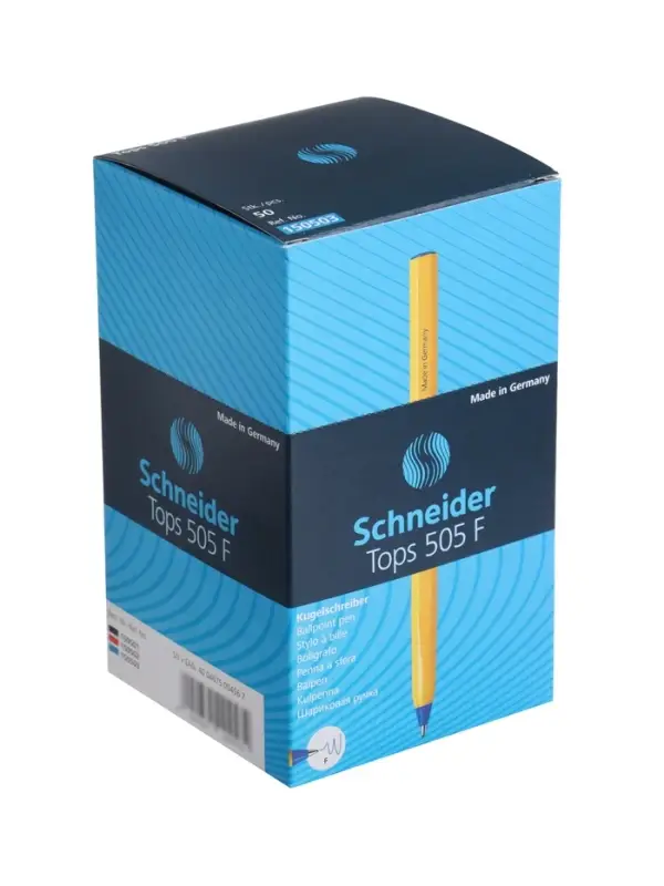 Ручка шариковая Schneider. Tops 505 F, синий стержень, узел 0.8 мм, светостойкие чернила, оранжевый корпус
