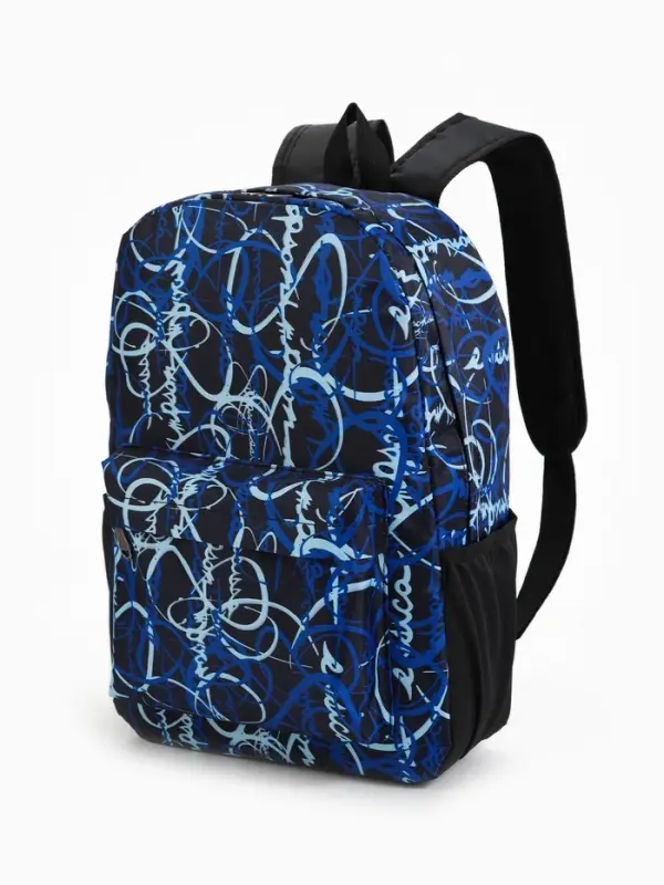 Рюкзак школьный на молнии, с карманами, с надписями, размер 30&times;13&times;42 см, синий