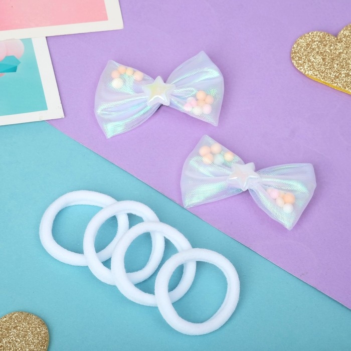 Набор для волос Набор для волос "Перелив" (2 зажима 5,5 см, 4 резинки) белый