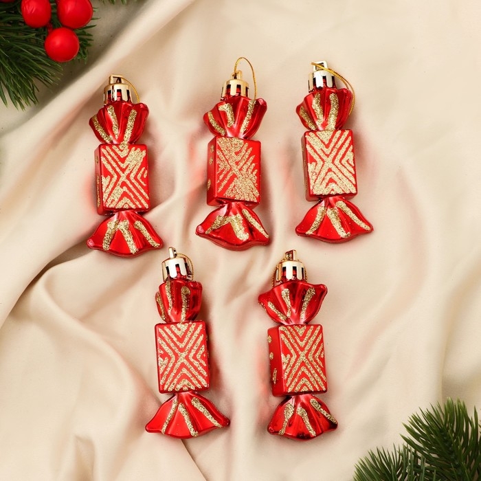 Украшение ёлочное Украшение ёлочное "Конфеты геометрия" (набор 5 шт)1,5х7 см, красный