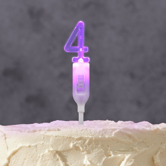 Светодиодная свеча  Светодиодная свеча "Цифра 4", 14.5 см, от батареек LR1130х3 (в комплекте), свечение мульти (RGB)