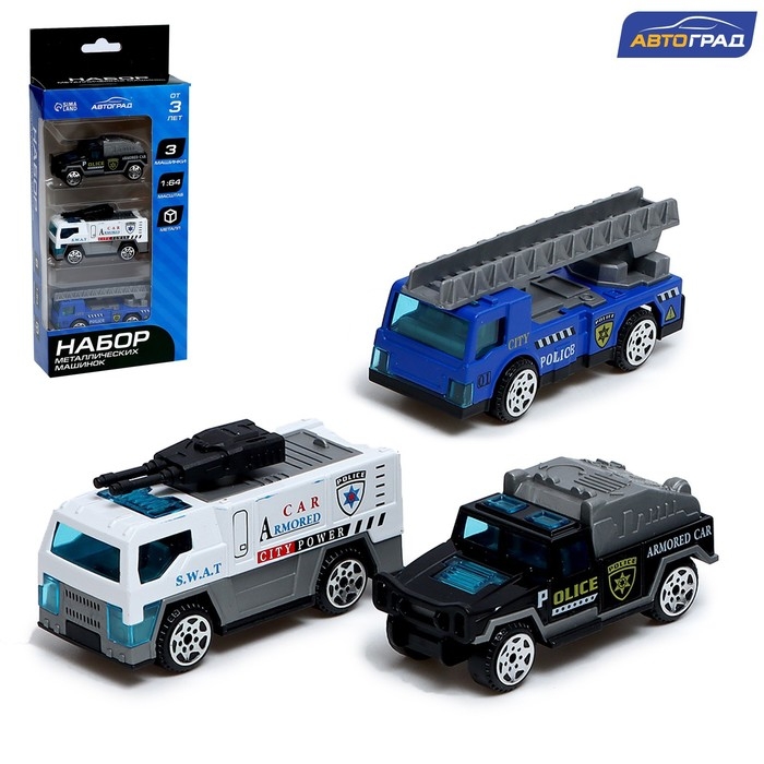 Набор металлических машин «Полиция», 3 штуки, масштаб 1:64 Набор металлических машин «Полиция», 3 штуки, масштаб 1:64