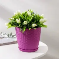 Горшок для цветов с поддоном &laquo;Ротанг&raquo;, 1.2 л, d=13 см, h=12 см, пластиковый, сиреневый