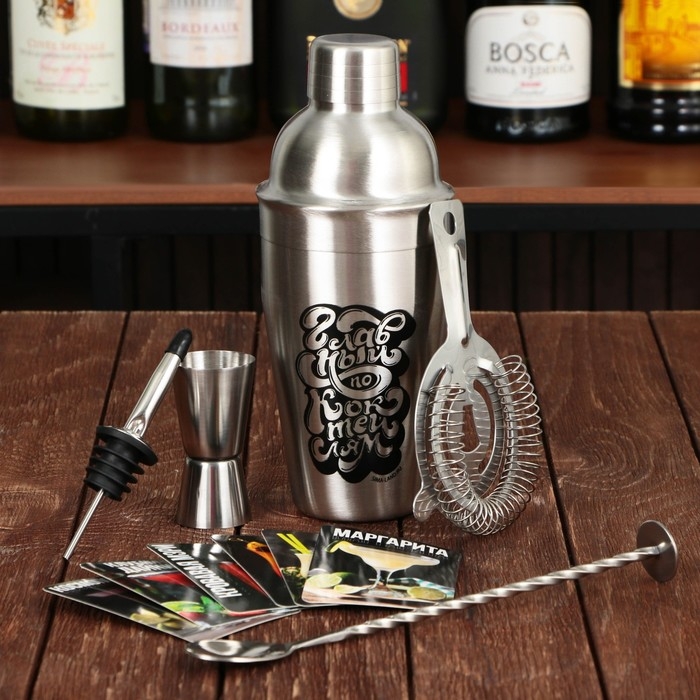 Подарочный набор барный «Bartender»: 5 предметов, карточки с рецептами