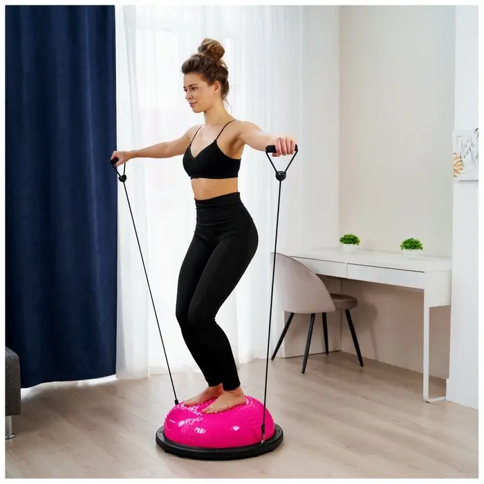 Полусфера BOSU гимнастическая ONLYTOP, массажная, с насосом, 55&times;25 см, розовая