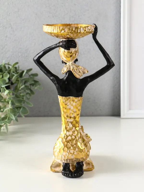 Подсвечник полистоун Подсвечник полистоун "Африканка в косынке с цветами" золото d=8 см 14х15х27,5 см