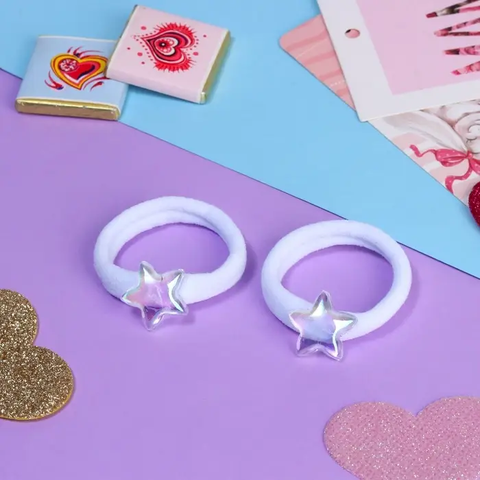 Резинки для волос «Маленькая радость», набор 2 шт., звезда, 3.5 см, белые