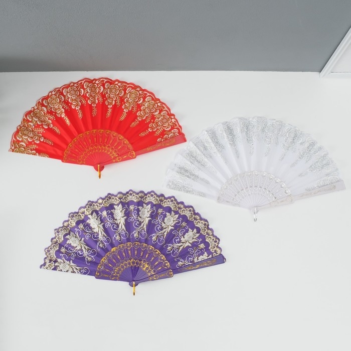 Веер пластик  Веер пластик "Цветочная полоса" МИКС 23 см