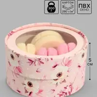 Коробка для макарун, кондитерская упаковка с окном &laquo;Розовые цветы&raquo;, 12&times;12&times;5 см