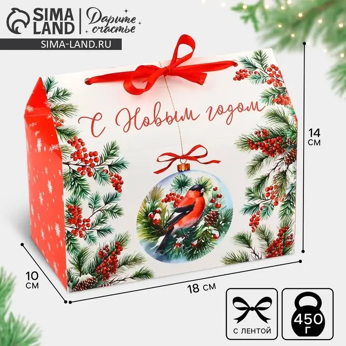 Коробка для сладостей «С Новым годом», снегирь, 10 х 18 х 14 см Коробка для сладостей «С Новым годом», снегирь, 10 х 18 х 14 см