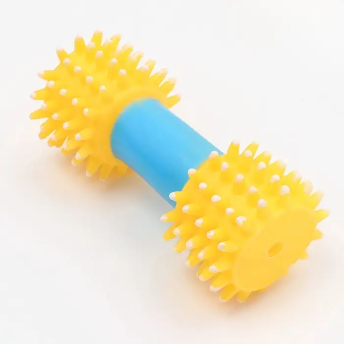 Игрушка для собак пищащая &laquo;Массажная гантель&raquo;, 14 см, жёлтая/голубая